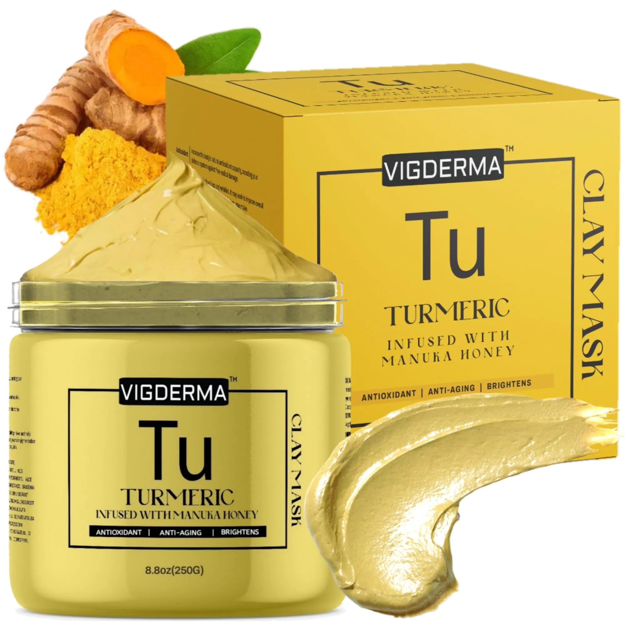 VIGDERMA Vitamin C and Turmeric Infused With Manuka Honey Clay Mask for Face and Body - Spa Quality Dark Spot Remover for Face and Acne Treatment Reduce Hyperpigmentation - Brightens Skin - 8.8 oz