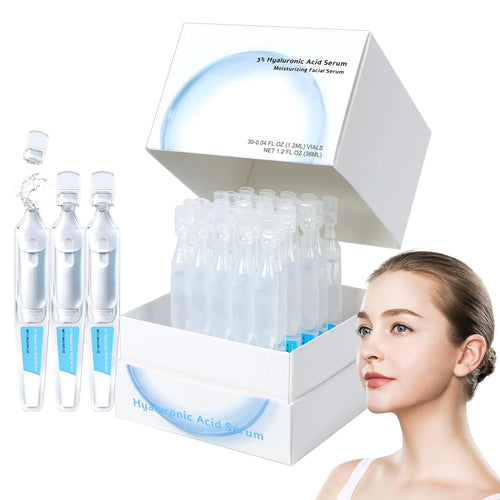 30pcs 3% Hyaluronic Acid Serum Ultra-Hydrating Vials Hyaluronic Acid Tubes 3% 3% Hyaluronic Acid Serum for Face Glass Skin Ultra-Hydrating Serum Ultra Hydrating Serum (1Box)