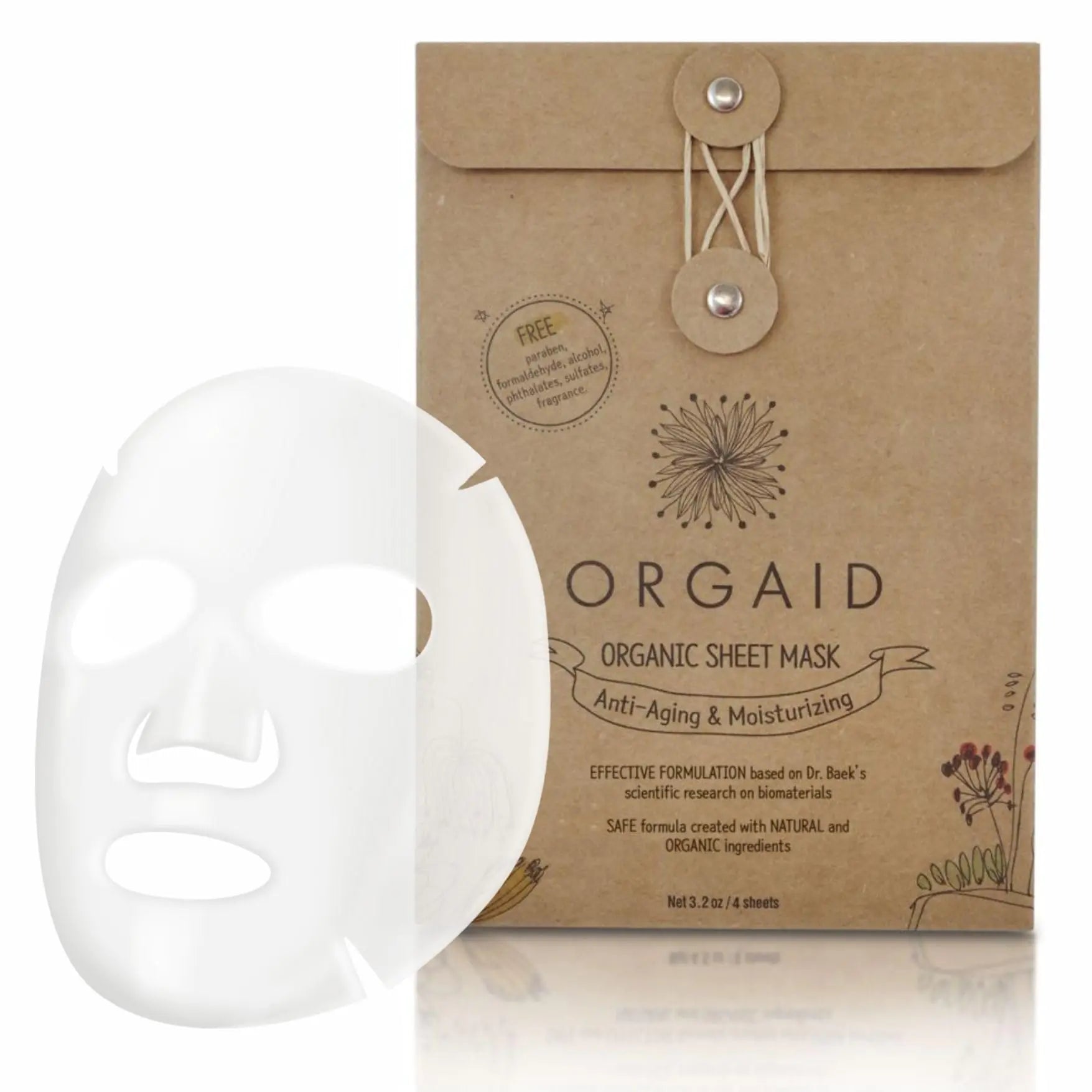 ORGAID Organic Sheet Mask | Made in USA (Anti-aging & Moisturizing pack of 4)